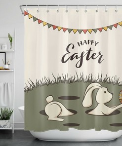 Colorful Flags Easter Rabbit Shower Curtain With Funny Eggs For Bathroom Decor
