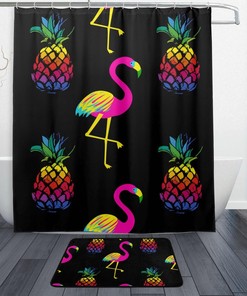 Colorful Flamingo Pineapple Shower Curtain, Vibrant Bathroom Decor 