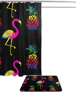 Colorful Flamingo Pineapple Shower Curtain, Vibrant Bathroom Decor