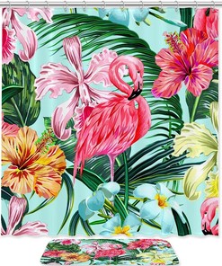 Colorful Flamingo Tropical Pattern Shower Curtain For A Relaxing Bathroom