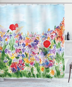 Colorful Floral Garden Artistic Print Extra Long Shower Curtain For A Beautiful Bathroom Ambience