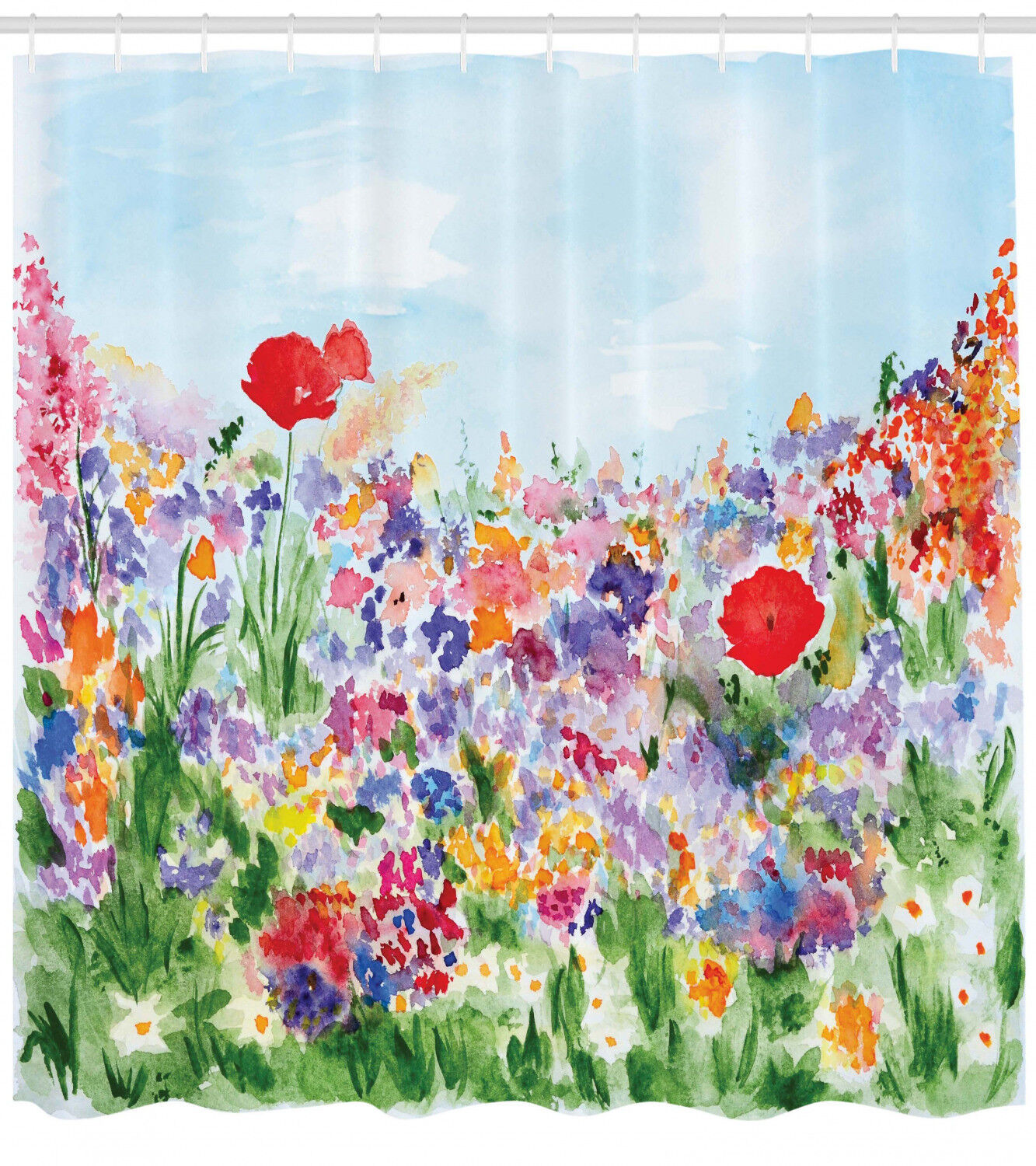 Colorful Floral Garden Artistic Print Extra Long Shower Curtain For A Beautiful Bathroom Ambience - Image 2