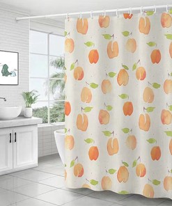 Colorful Floral Peach Fruit Waterproof Fabric Shower Curtain