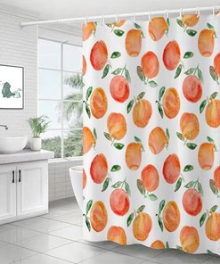 Colorful Floral Peach Fruit Waterproof Fabric Shower Curtain