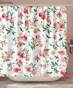 Colorful Floral Peach Fruit Waterproof Fabric Shower Curtain