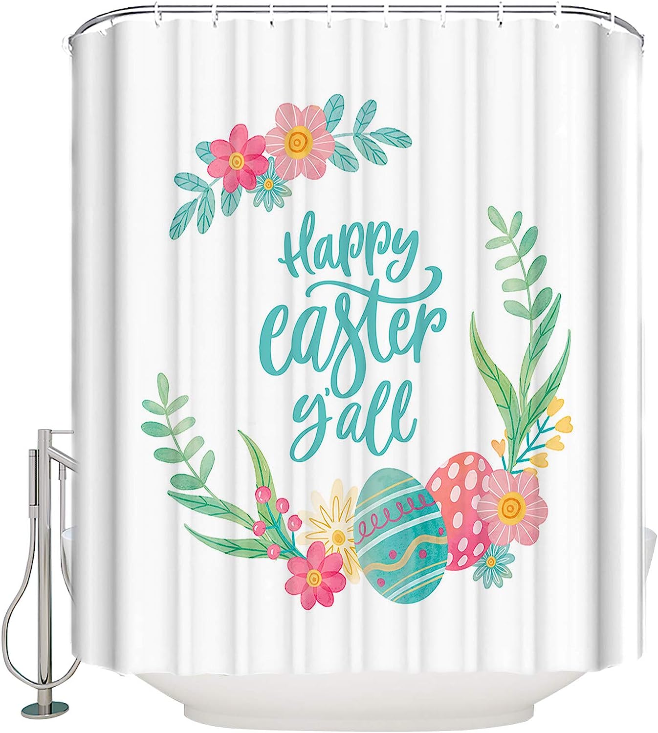 Colorful Flower Easter Eggs Shower Curtain For Bathroom Decor