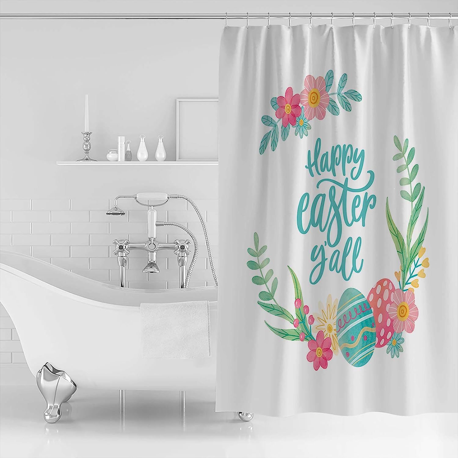 Colorful Flower Easter Eggs Shower Curtain For Bathroom Decor