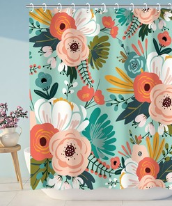 Colorful Flower Fabric Bathroom Curtain - Blossom Bathroom Decor with Vibrant Floral Shower Curtain
