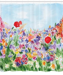 Colorful Flower Garden Themed Artsy Shower Curtain - Botanical Bathroom Decor