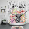 Colorful Flower Highland Cow Print Shower Curtain For Farmhouse Bathroom