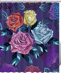 Colorful Flower Rose Decorative Shower Curtain for Bathroom