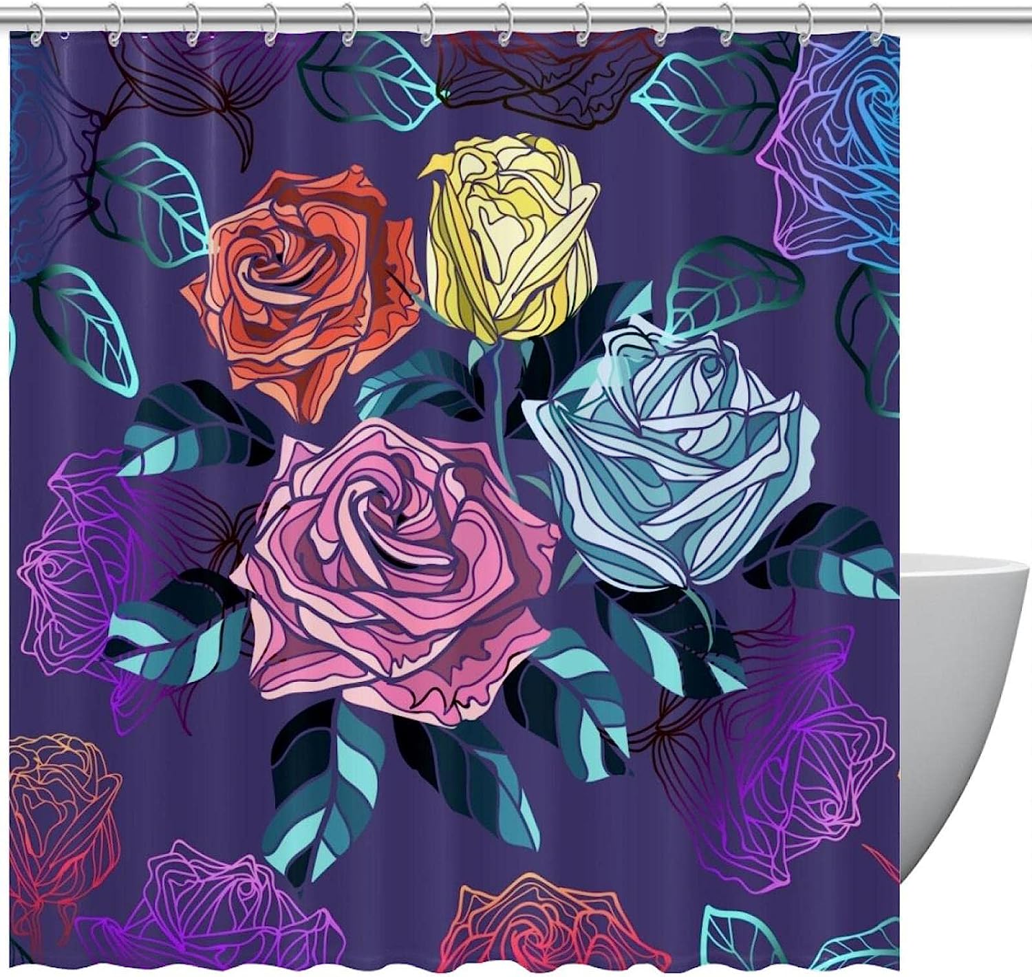 Colorful Flower Rose Decorative Shower Curtain for Bathroom