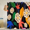 Colorful Flower Shower Curtain Modern Waterproof Fabric with Plants Print