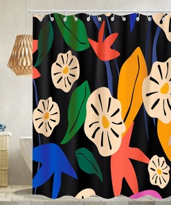 Colorful Flower Shower Curtain Modern Waterproof Fabric with Plants Print