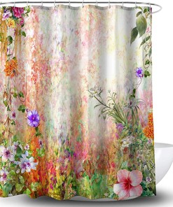 Colorful Flower Shower Curtain Watercolor Meadow Floral Design