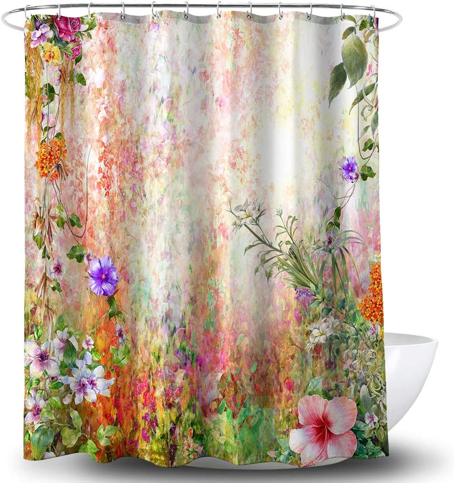 Colorful Flower Shower Curtain Watercolor Meadow Floral Design