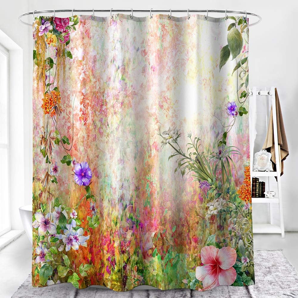 Colorful Flower Shower Curtain Watercolor Meadow Floral Design - Image 2
