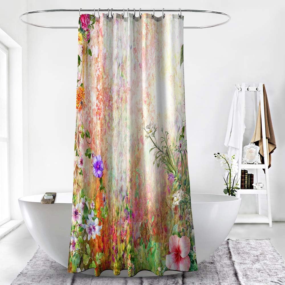 Colorful Flower Shower Curtain Watercolor Meadow Floral Design - Image 3