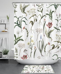 Colorful Flower Shower Curtain with Spring Botanical Leaves, perfect for Nature-loving Bathroom Decor