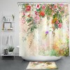 Colorful Flower and Green Leaf Shower Curtain for Spring Garden Bathroom 