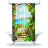 Colorful Flowers Garden Balcony View Shower Curtain For Bathroom Decor