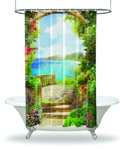 Colorful Flowers Garden Balcony View Shower Curtain For Bathroom Decor