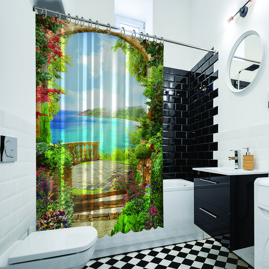 Colorful Flowers Garden Balcony View Shower Curtain For Bathroom Decor - Image 4