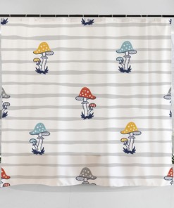 Colorful Fly Agaric Art Shower Curtain With Striped Mushrooms Art Illustration