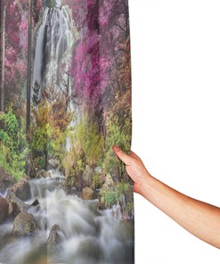 Colorful Forest Waterfall Shower Curtain - Bushes Feigned Stream Trees Grass Bathroom Decor