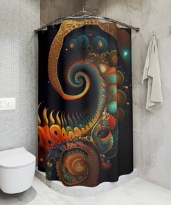 Colorful Fractal Spiral Art Shower Curtain, Unique Bathroom Decor 