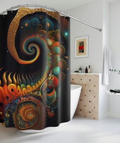 Colorful Fractal Spiral Art Shower Curtain, Unique Bathroom Decor 