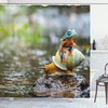 Colorful Frog Above The Snail Riverscape Water Rock Amphibian Animals Print Shower Curtain