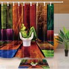 Colorful Frog And Wood Pattern Shower Curtain For Animal Themed Bathroom Decor