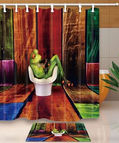 Colorful Frog And Wood Pattern Shower Curtain For Animal Themed Bathroom Decor
