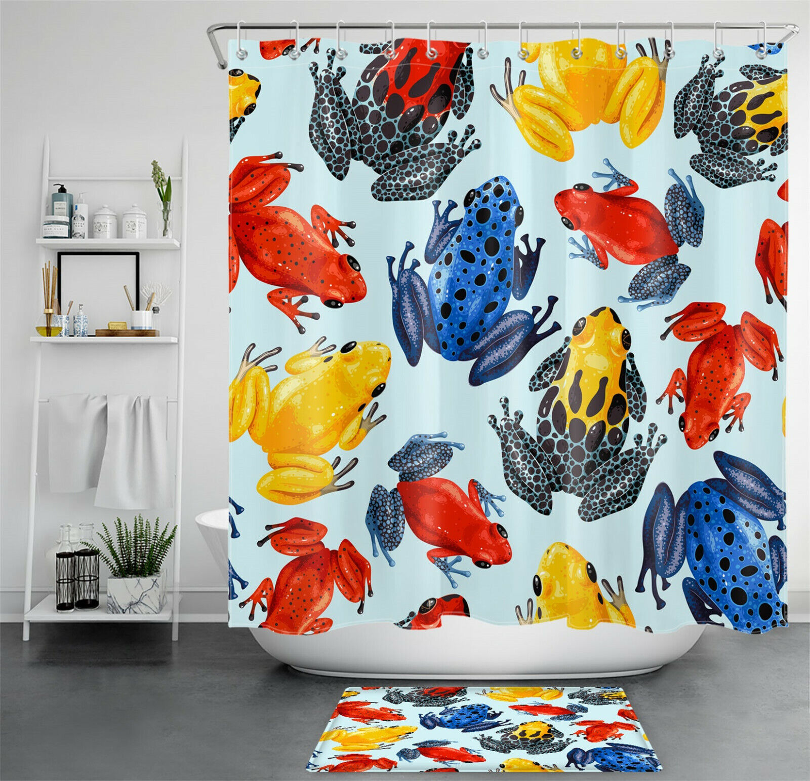 Colorful Funny Frog Shower Curtain - Cute Animal Bathroom Decor