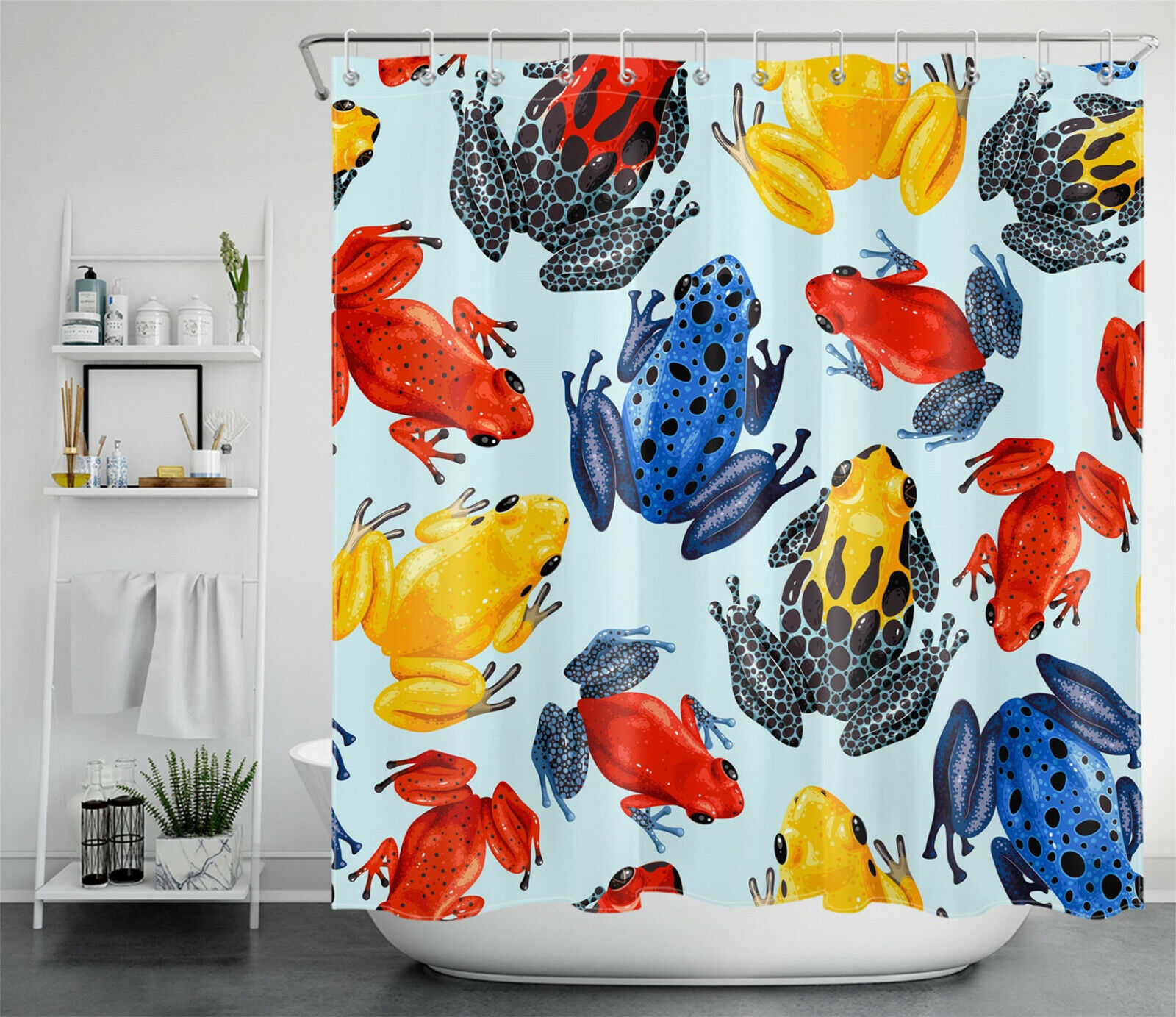 Colorful Funny Frog Shower Curtain - Cute Animal Bathroom Decor
