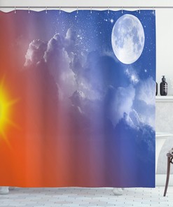 Colorful Galaxy Sun Clouds Print Shower Curtain For Apartment Bathroom