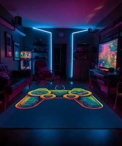 Colorful Game Controller Area Rug for Game Room or Bedroom, Shufflezone Gaming Carpet for Teen Boys