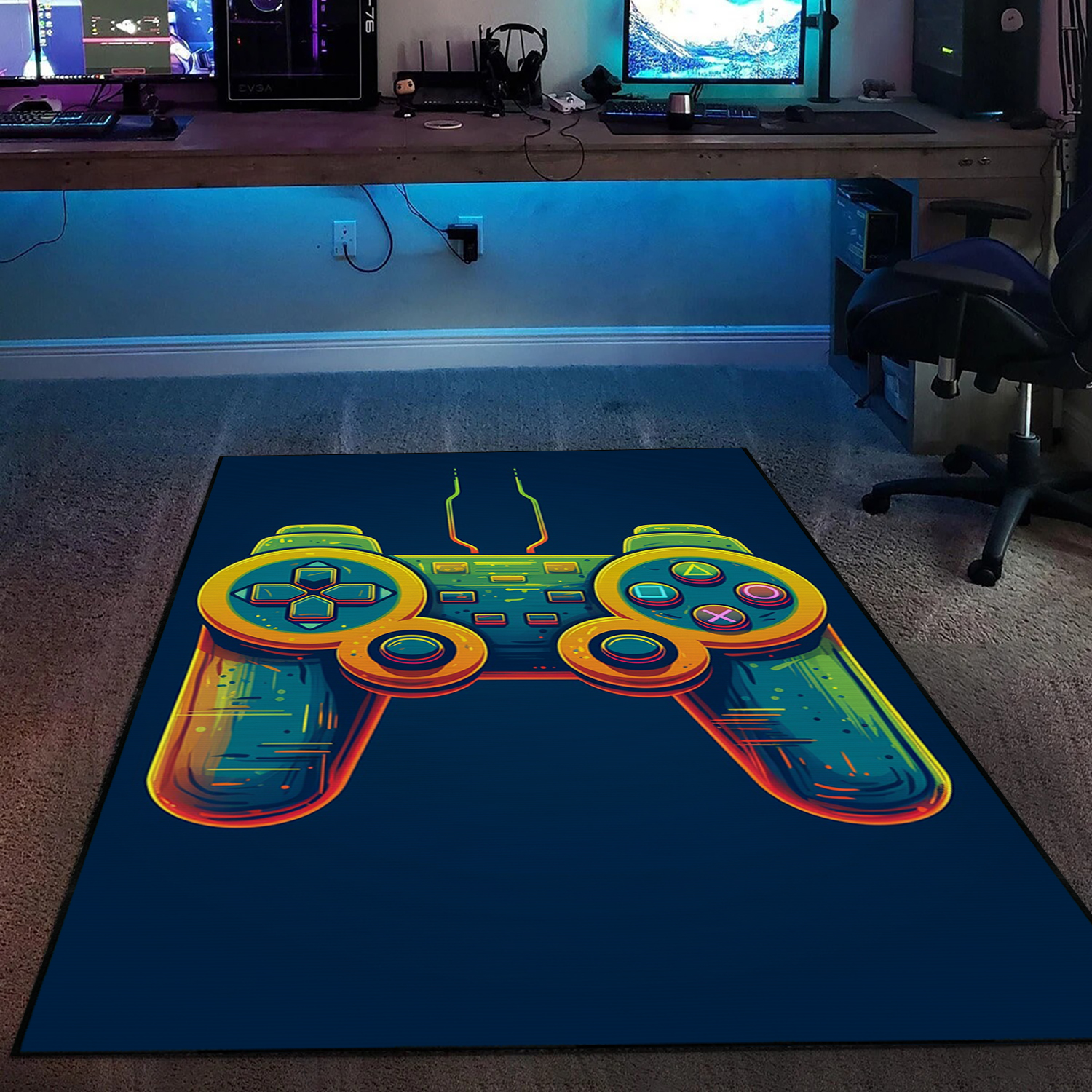 Colorful Game Controller Area Rug for Game Room or Bedroom, Shufflezone Gaming Carpet for Teen Boys - Image 2