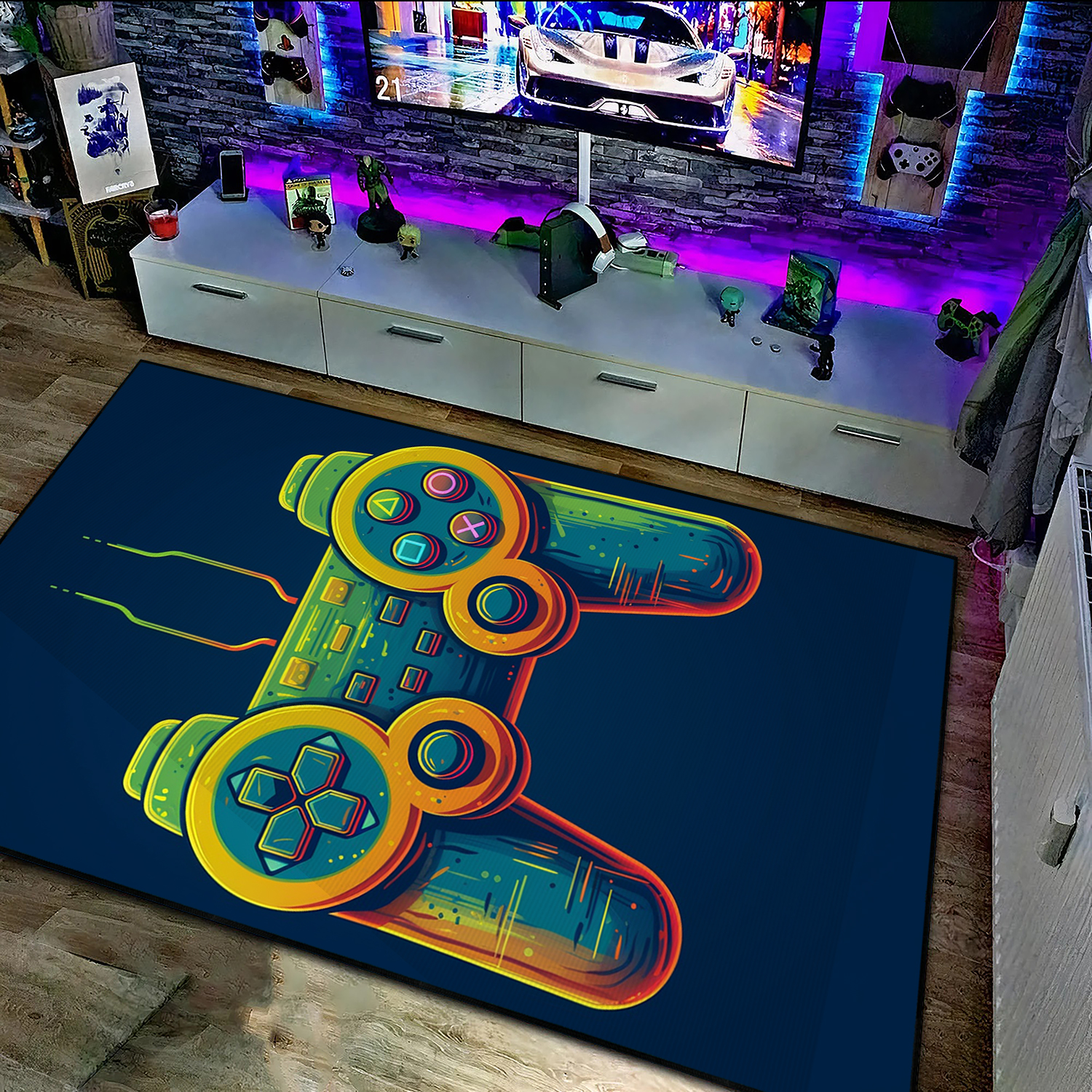 Colorful Game Controller Area Rug for Game Room or Bedroom, Shufflezone Gaming Carpet for Teen Boys - Image 3