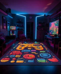 Colorful Game Controller Area Rugs for Game Room or Bedroom, Shufflezone Gaming Carpet for Teen Boys' Bedroom
