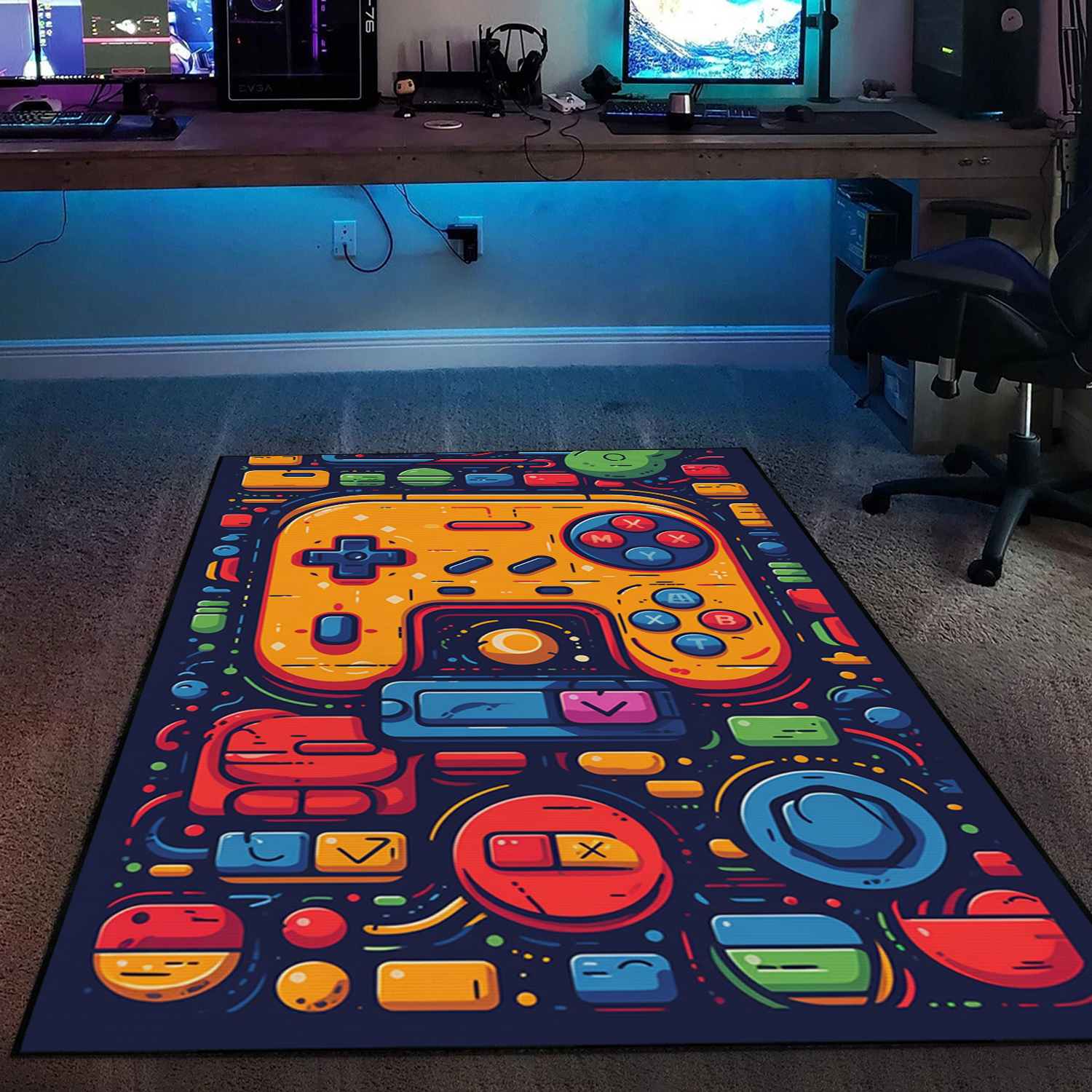 Colorful Game Controller Area Rugs for Game Room or Bedroom, Shufflezone Gaming Carpet for Teen Boys' Bedroom - Image 2