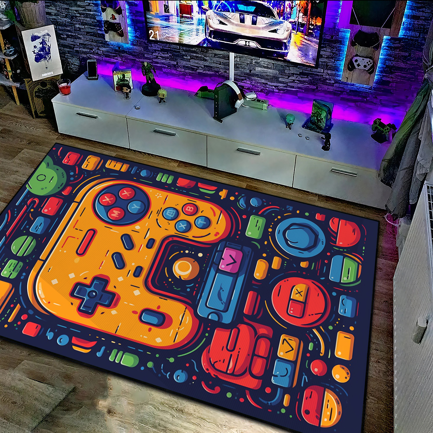 Colorful Game Controller Area Rugs for Game Room or Bedroom, Shufflezone Gaming Carpet for Teen Boys' Bedroom - Image 3