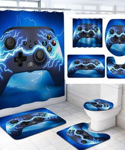 Colorful Game Controller Lightning Bath Curtains Bathroom for Boys Gamepad Shower Curtain