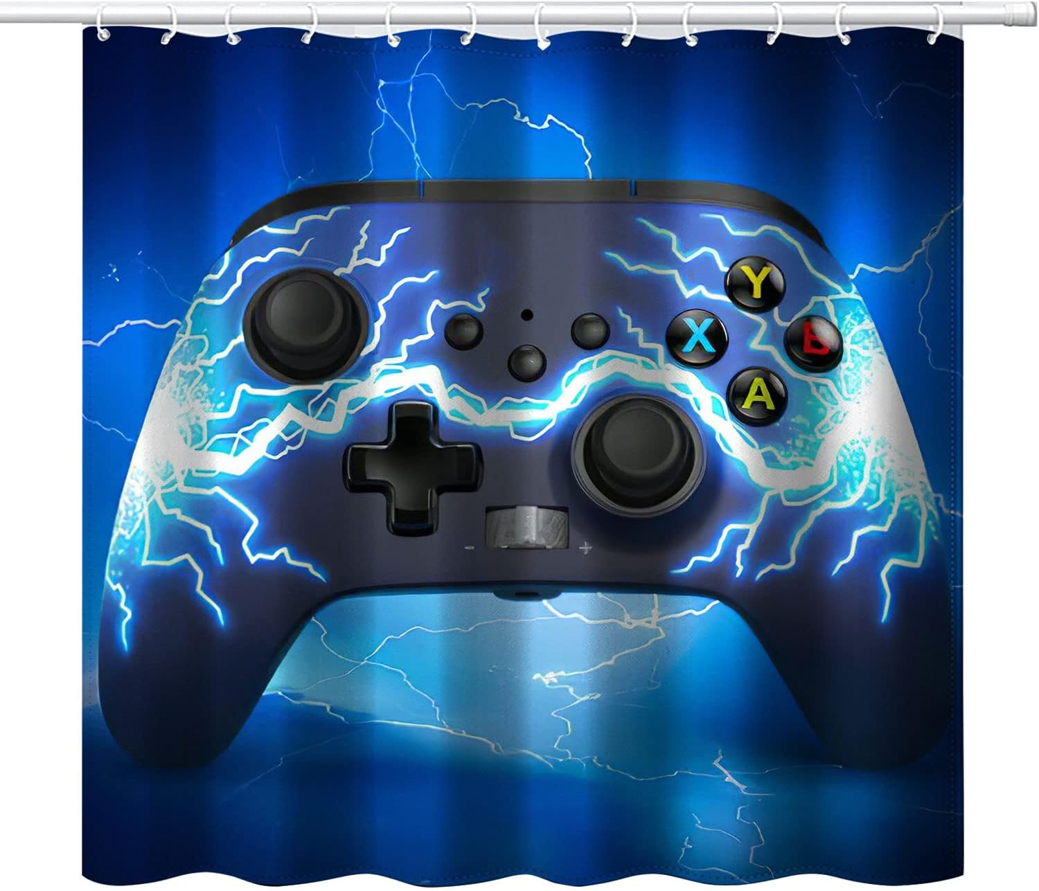 Colorful Game Controller Lightning Bath Curtains Bathroom for Boys Gamepad Shower Curtain