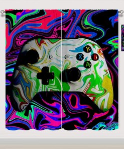 Colorful Gamepad Window Curtain - Rod Pocket Pattern For Boys Youth Teen Nursery Bedroom