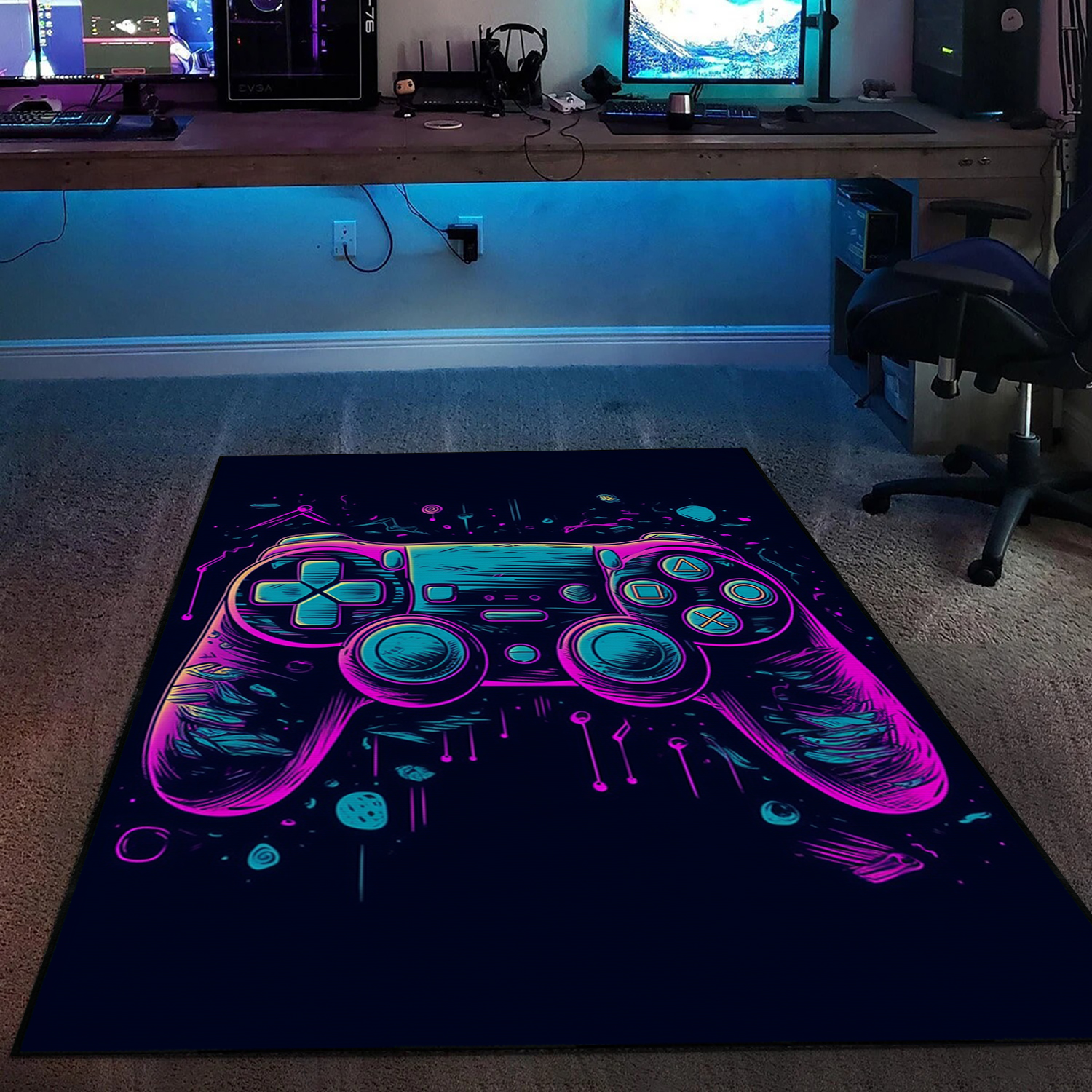Colorful Gaming Carpet for Game Room or Bedroom, Teen Boys' Shufflezone Game Controller Area Rug