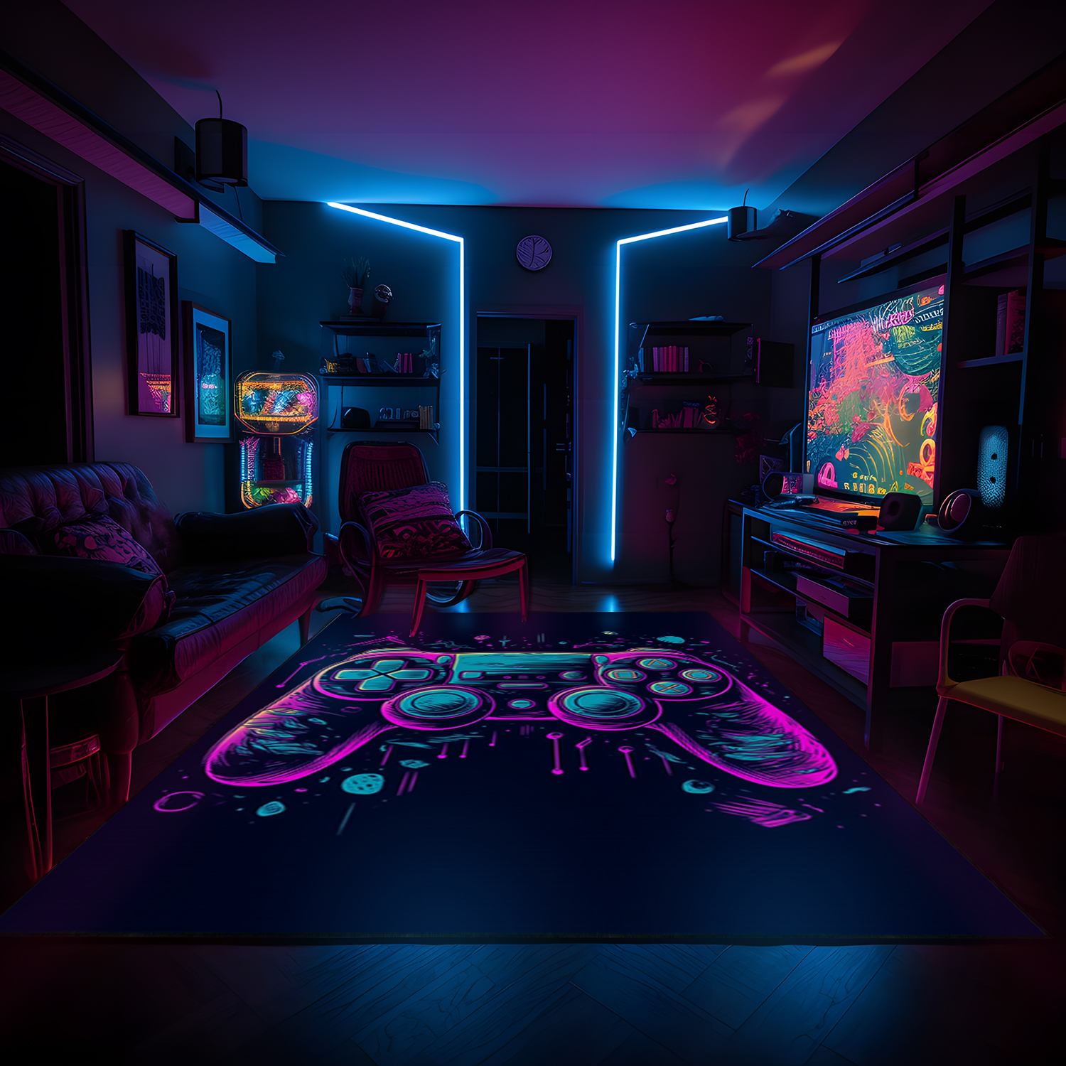Colorful Gaming Carpet for Game Room or Bedroom, Teen Boys' Shufflezone Game Controller Area Rug - Image 2