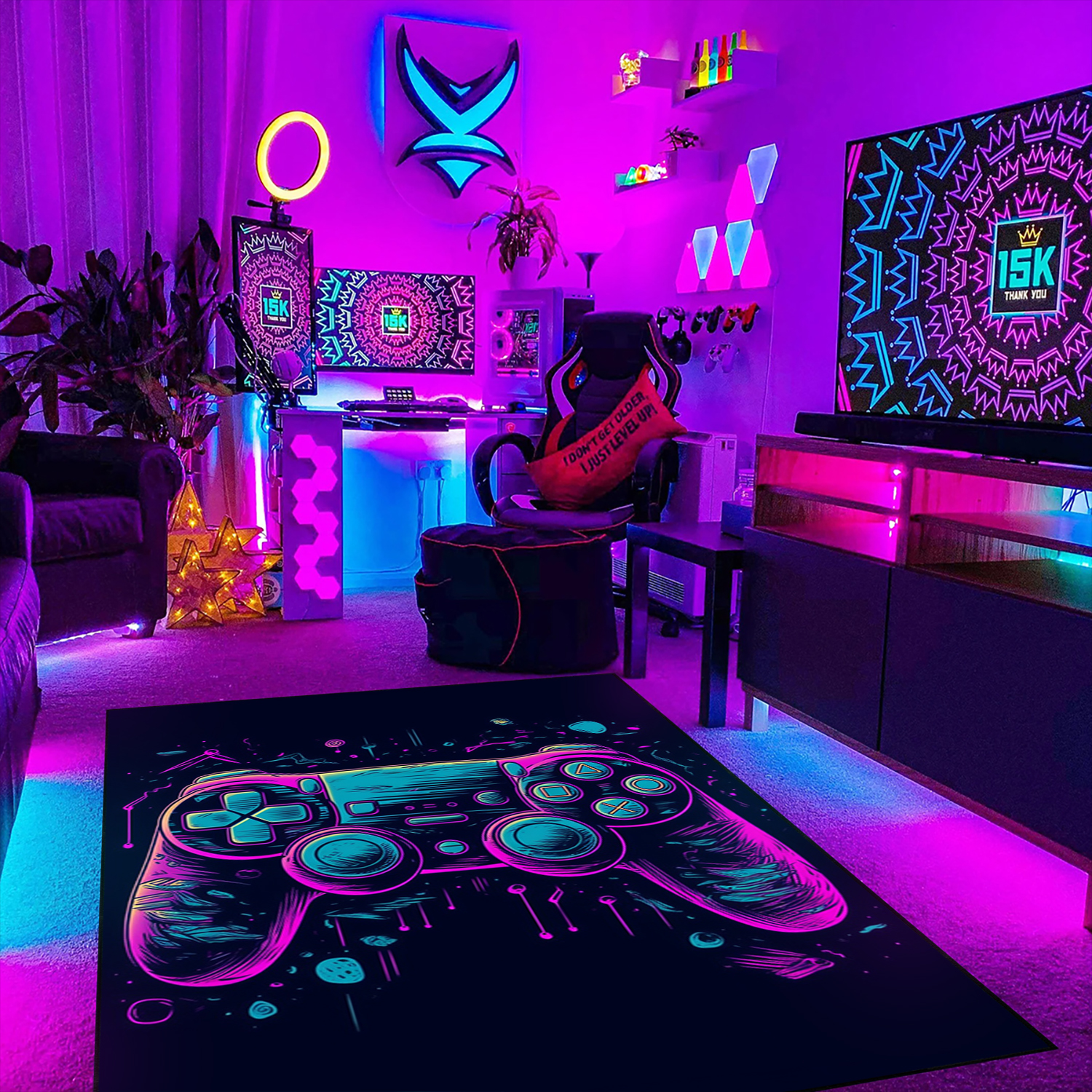 Colorful Gaming Carpet for Game Room or Bedroom, Teen Boys' Shufflezone Game Controller Area Rug - Image 3