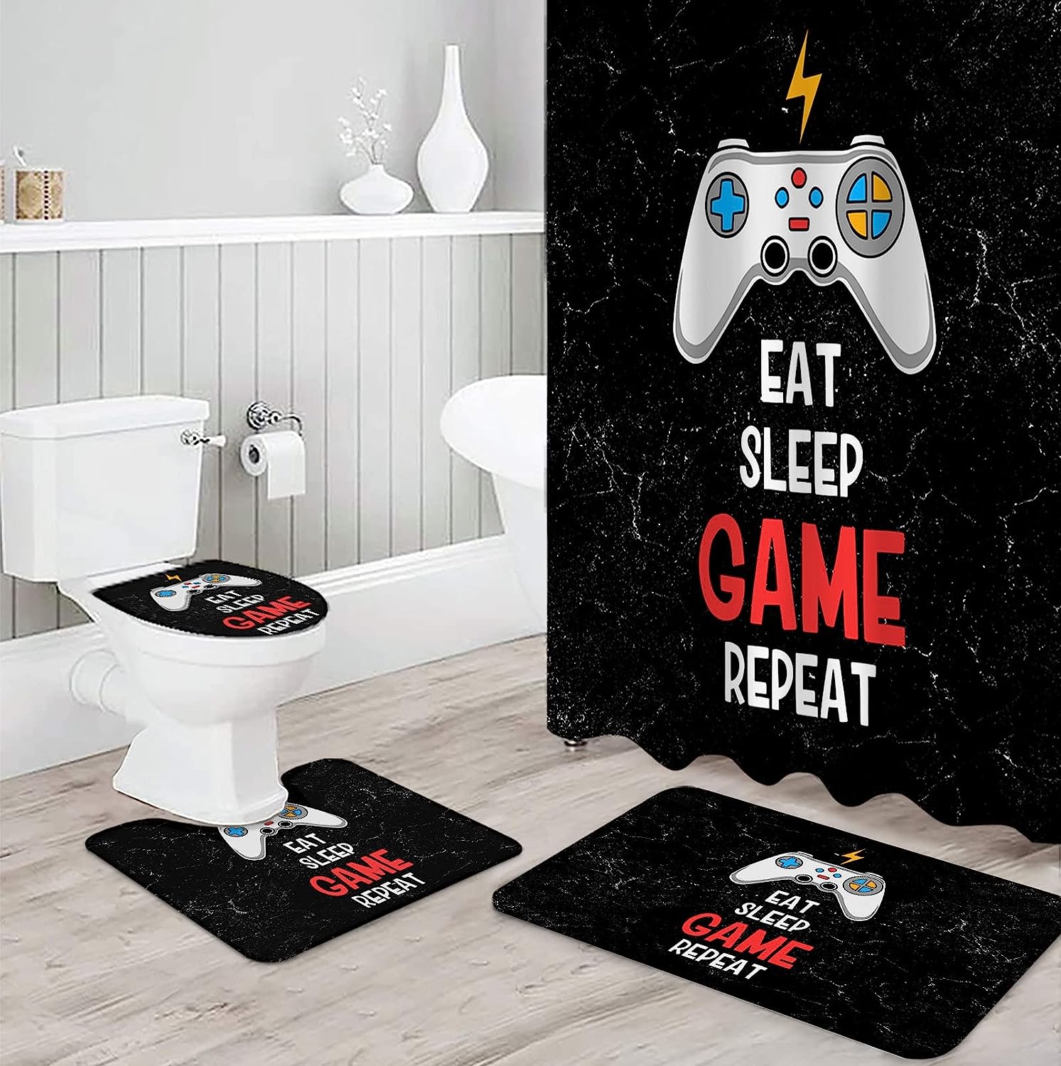Colorful Gaming-Themed Video Game Art Shower Curtain - Fun Bathroom Decor